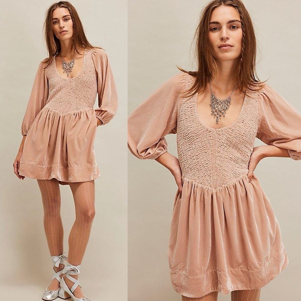 FREE PEOPLE Farrier Velvet Smocked Mini Dress NEW